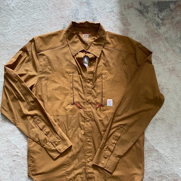 Topo Design Men's Long Sleeve Tech Shirt in Khaki - Picture 5 of 5